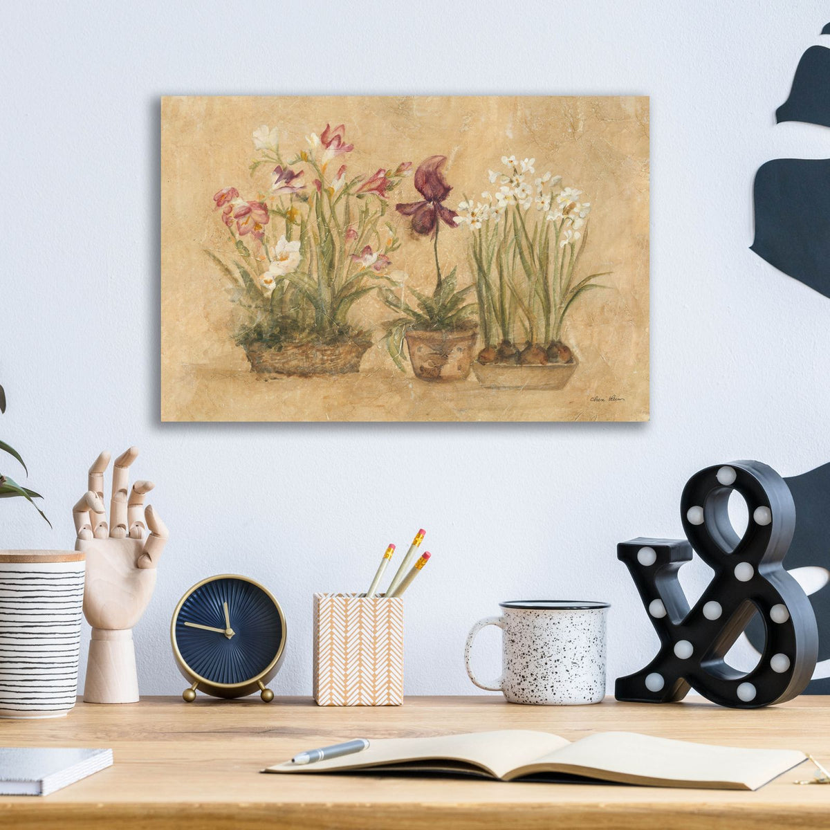 Three Floral Baskets by Cheri Blum - 16x12 acrylic wall art in a room