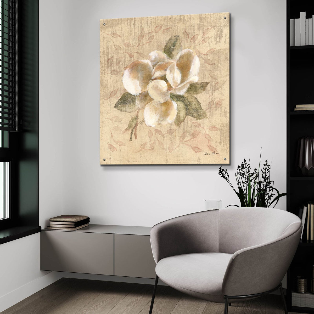 White Floral 3 by Cheri Blum - 36x36 acrylic wall art in a room