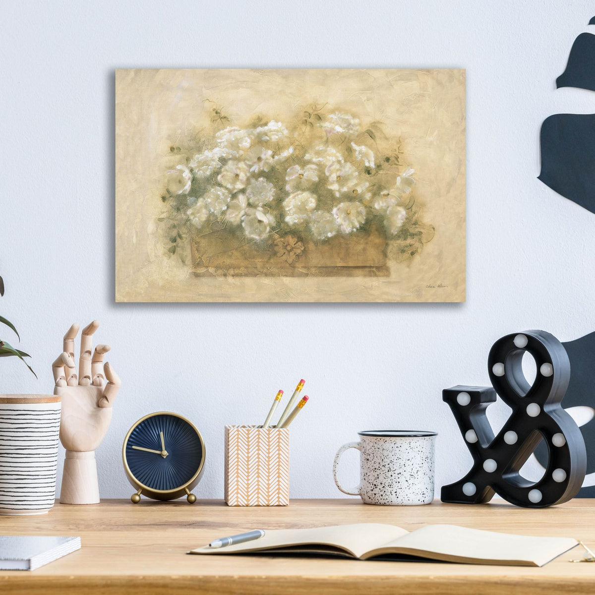 White Floral Bouquet 1 by Cheri Blum - 16x12 acrylic wall art in a room