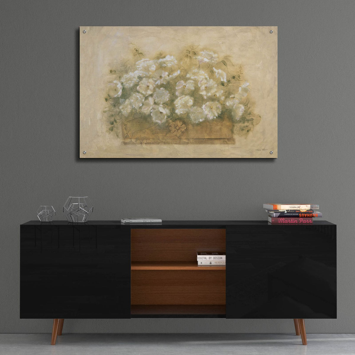 White Floral Bouquet 1 by Cheri Blum - 36x24 acrylic wall art in a room