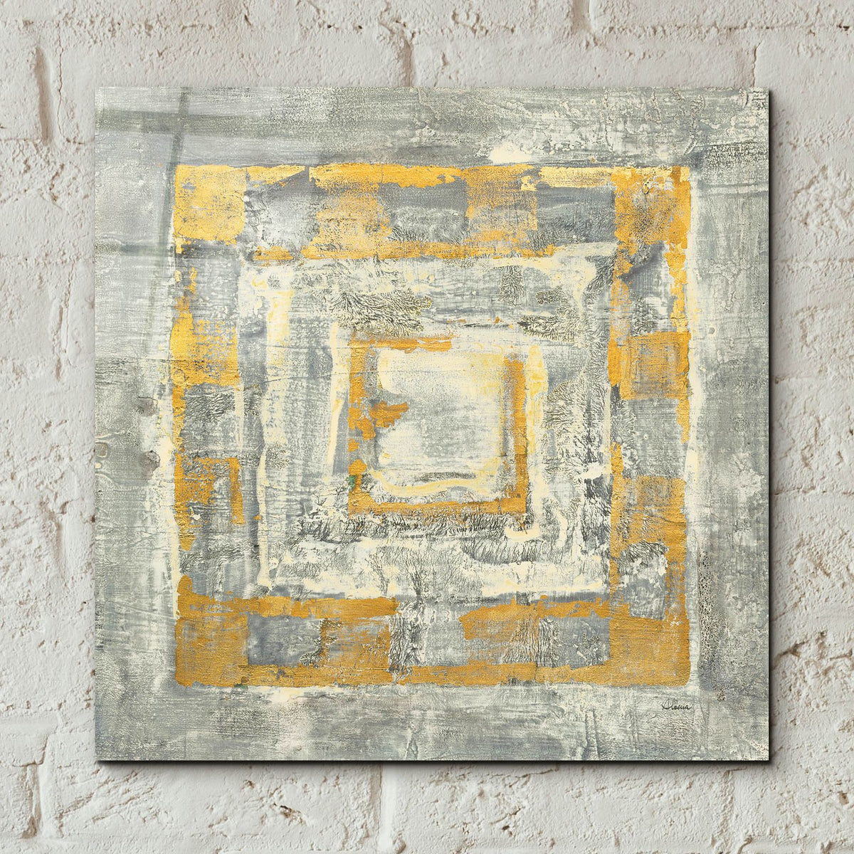 Gold Tapestry 2 Gold And White by Albena Hristova - 12x12 acrylic wall art in a room