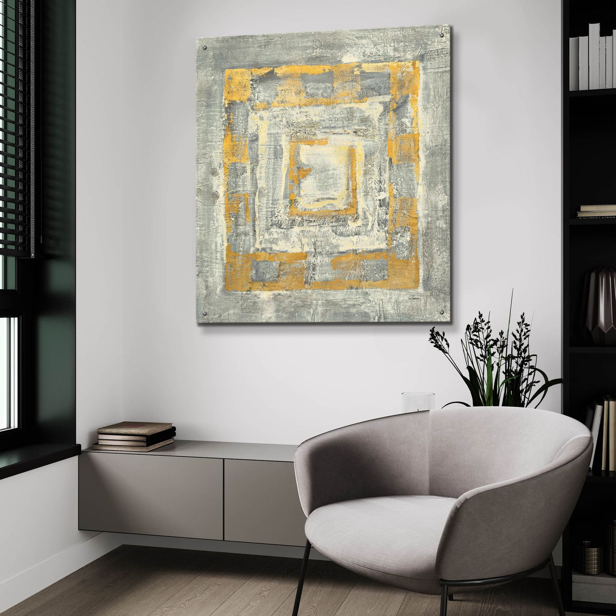 Gold Tapestry 2 Gold And White by Albena Hristova - 36x36 acrylic wall art in a room