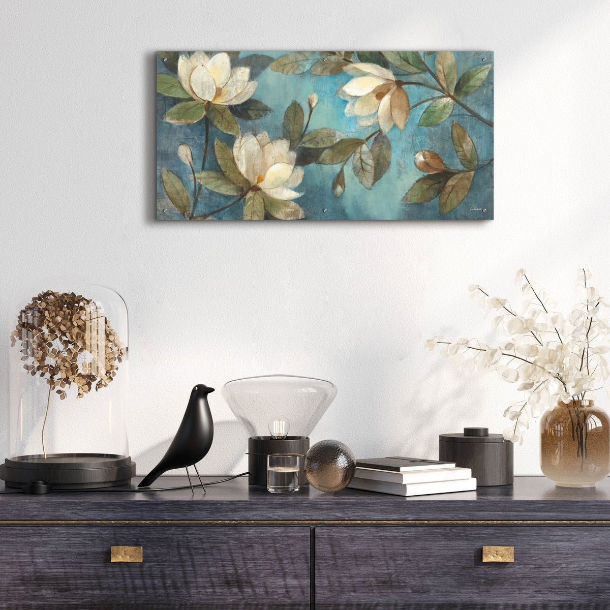 Epic Art 'Floating Magnolias'  by Albena Hristova Acrylic Glass Wall Art, 48x24 room view