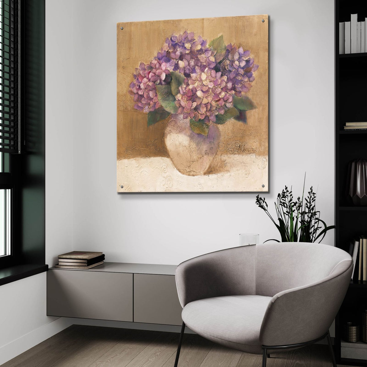 Purple Bouquet 1 by Albena Hristova - 36x36 acrylic wall art in a room