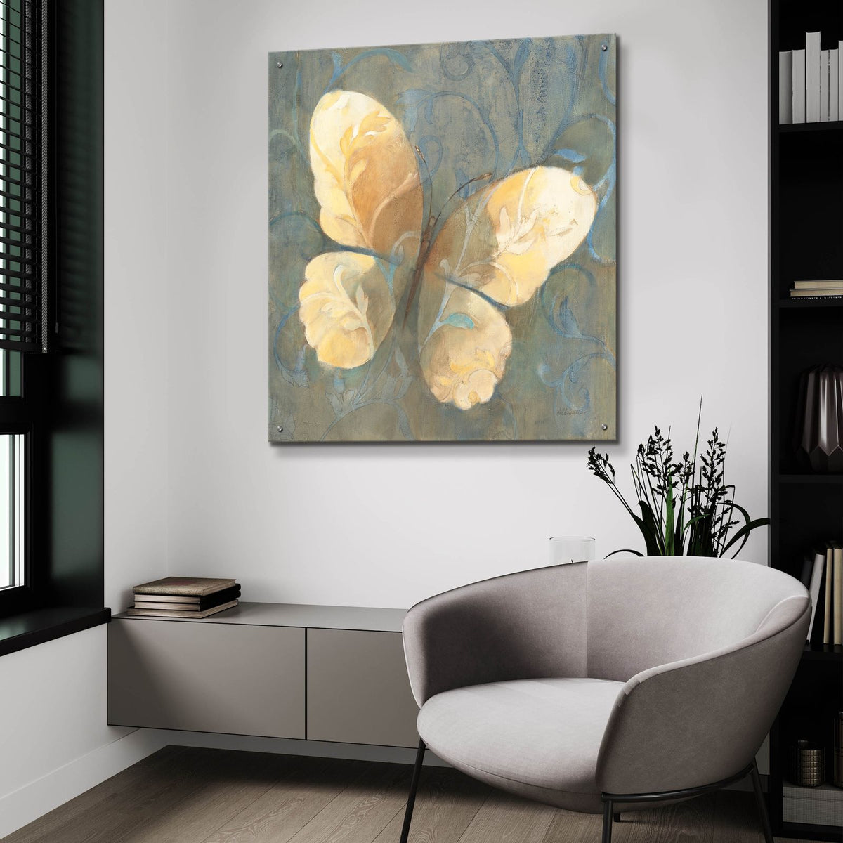 Damask Butterfly 2 by Albena Hristova - 36x36 acrylic wall art in a room