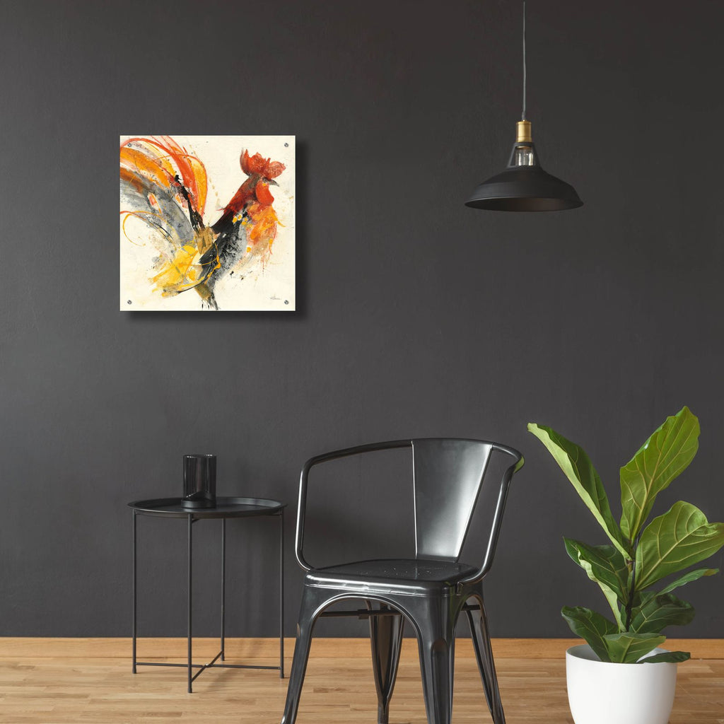Festive Rooster 1 by Albena Hristova - 24x24 acrylic wall art in a room