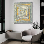 Gold Tapestry I Gold And White by Albena Hristova - 36x36 acrylic wall art in a room