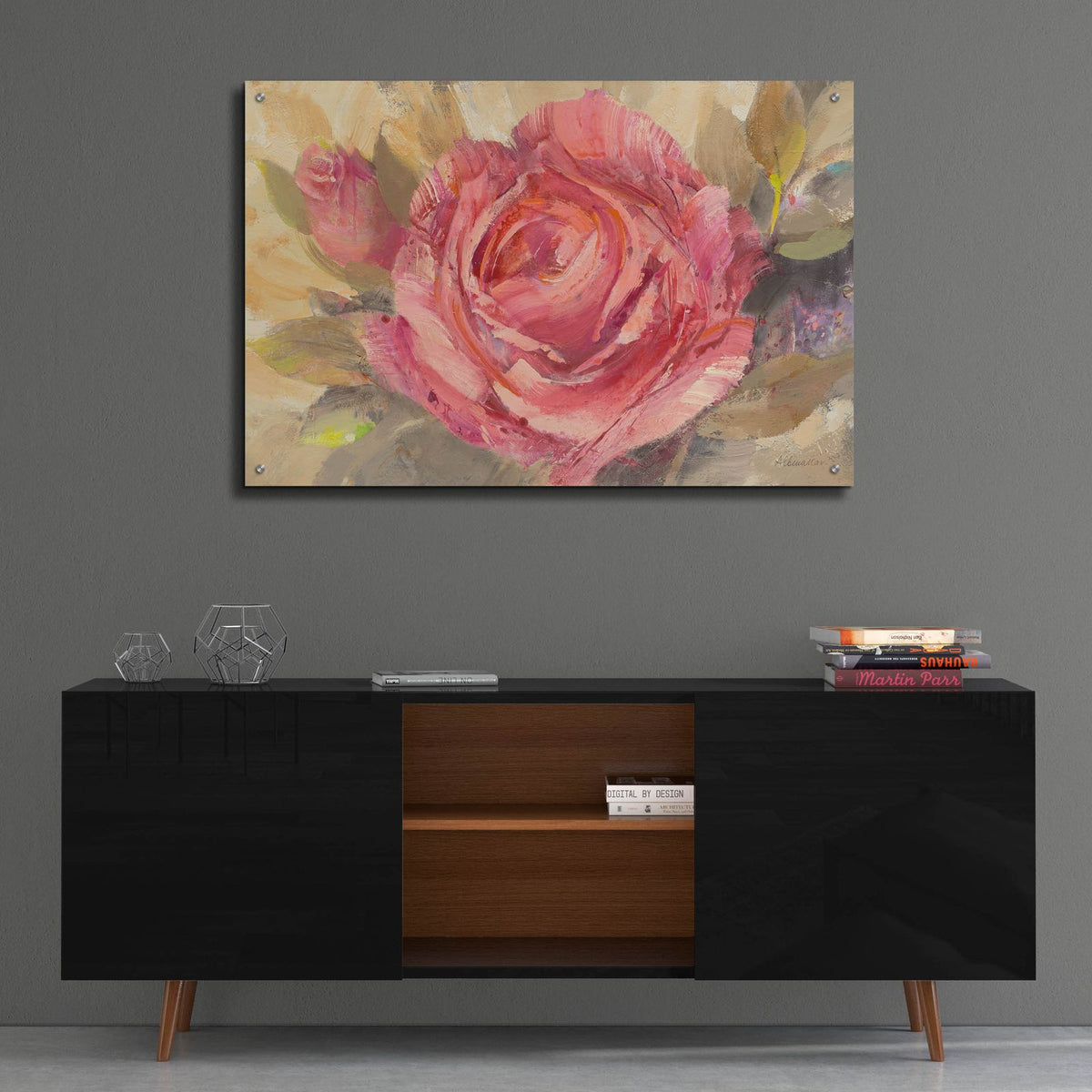 June Roses 1 by Albena Hristova - 36x24 acrylic wall art in a room