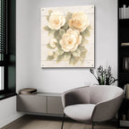 Ivory Camelia On Wood by Albena Hristova - 36x36 acrylic wall art in a room