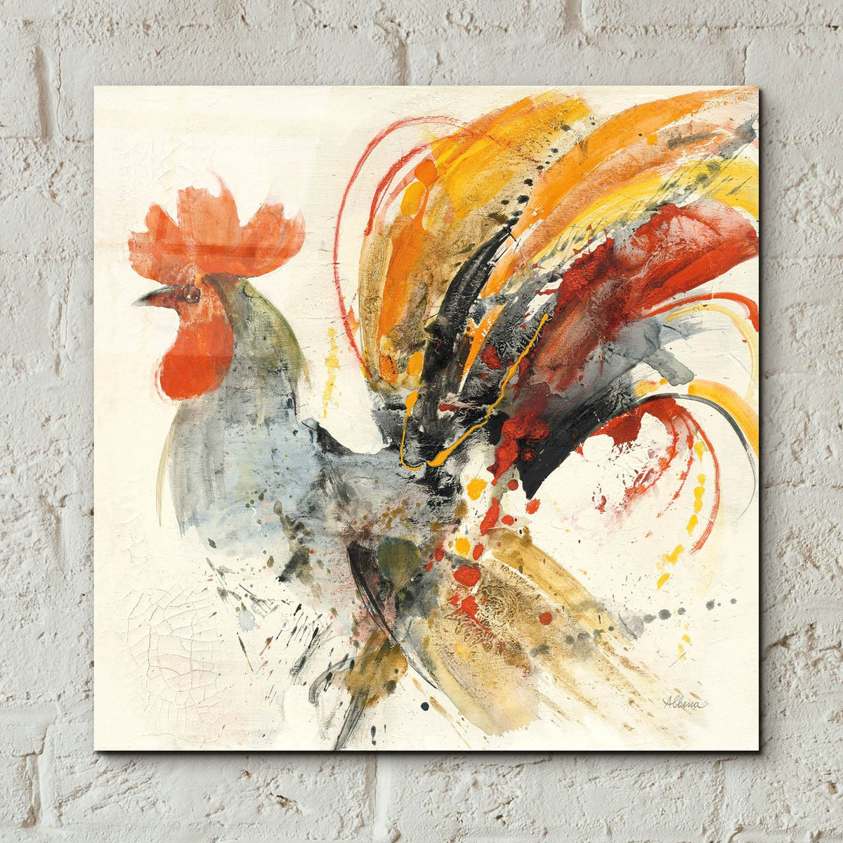 Festive Rooster 2 by Albena Hristova - 12x12 acrylic wall art in a room