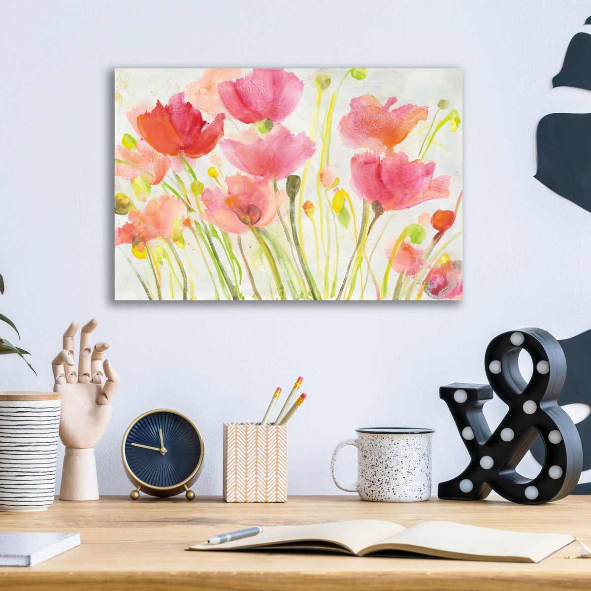 Fluorescent Poppies by Albena Hristova - 16x12 acrylic wall art in a room