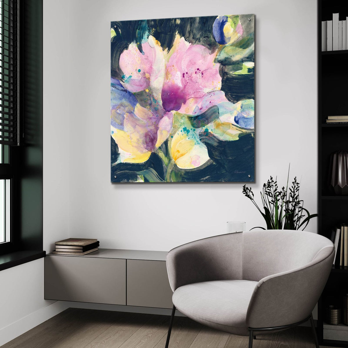 Tulip Splash by Albena Hristova - 36x36 acrylic wall art in a room