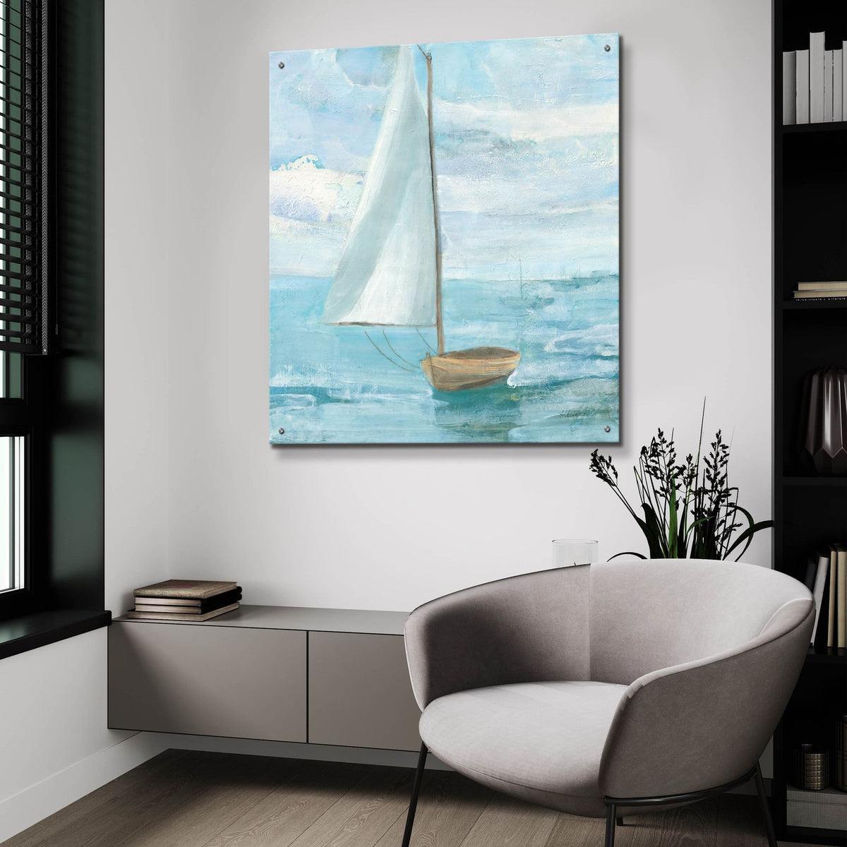 Silver Sail Bright by Albena Hristova - 36x36 acrylic wall art in a room