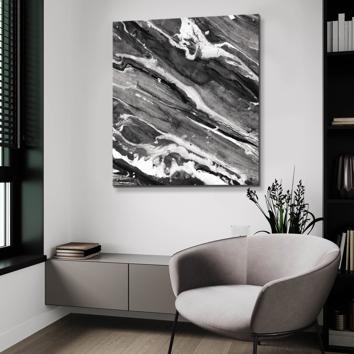 Going With The Flow 3 Bw by Albena Hristova - 36x36 acrylic wall art in a room