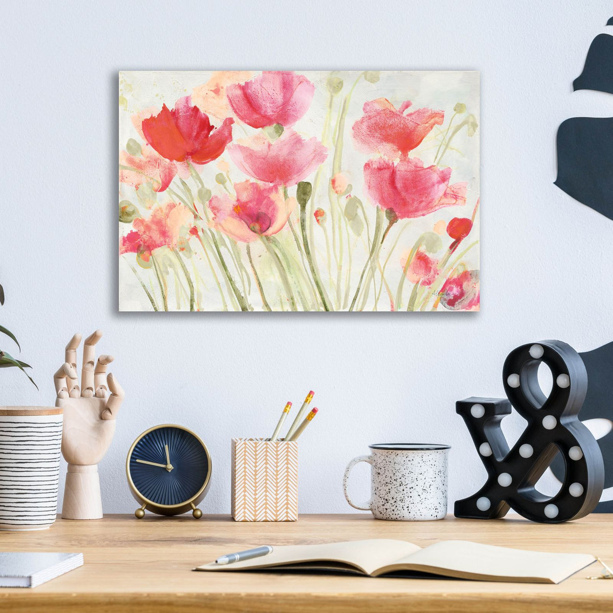 Blush Poppies by Albena Hristova - 16x12 acrylic wall art in a room