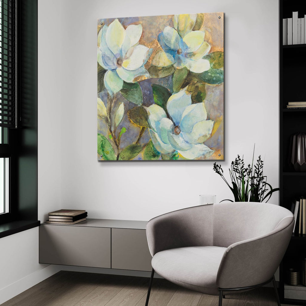 May Magnolias by Albena Hristova - 36x36 acrylic wall art in a room