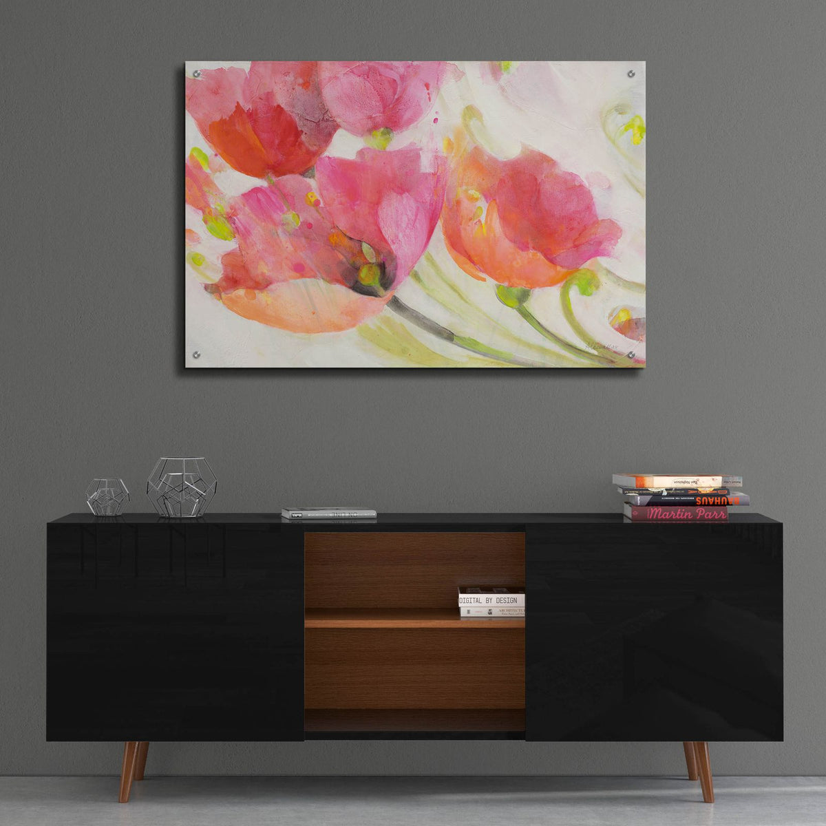 Poppies In The Breeze by Albena Hristova - 36x24 acrylic wall art in a room