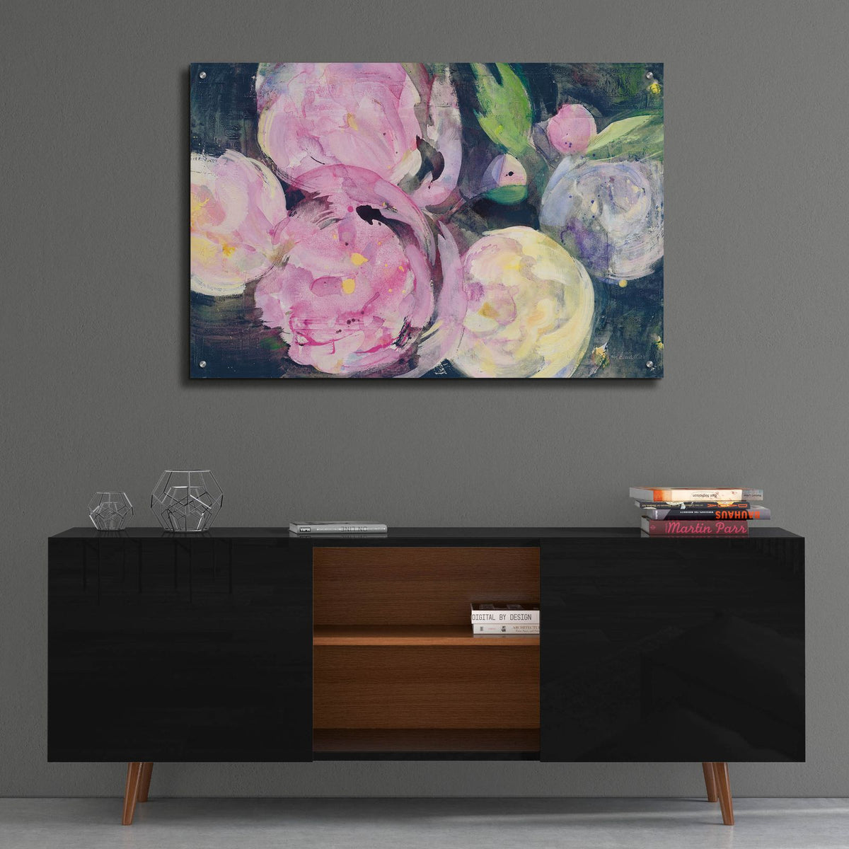 Evening Peonies 1 by Albena Hristova - 36x24 acrylic wall art in a room