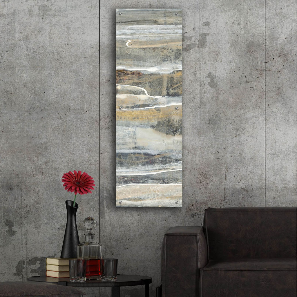 Spring Stream Gold by Albena Hristova - 16x48 acrylic wall art in a room