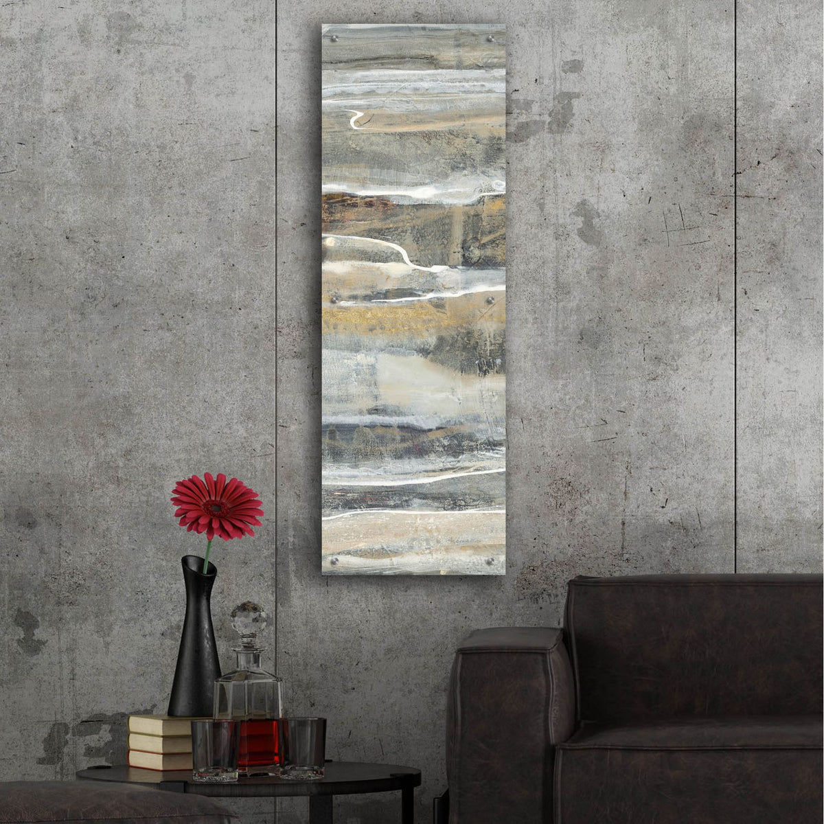 Spring Stream Gold by Albena Hristova - 16x48 acrylic wall art in a room