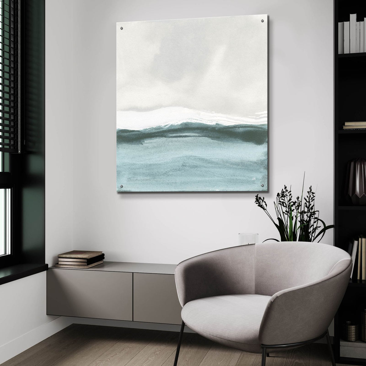 Tranquil Silver Sea 2 by Chris Paschke - 36x36 acrylic wall art in a room