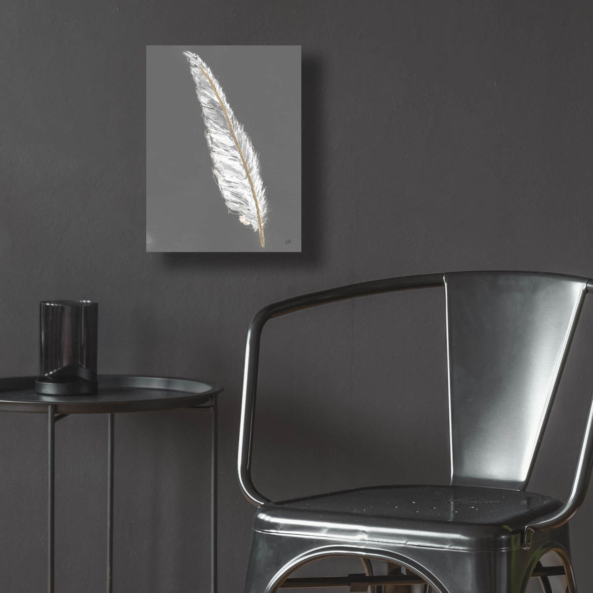 Epic Art 'Gold Feathers 6 On Grey'  by Chris Paschke Acrylic Glass Wall Art,12x16