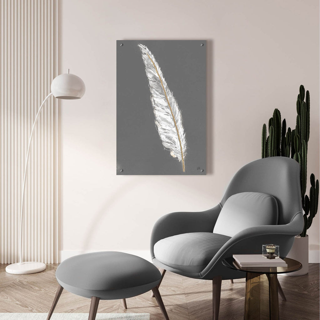 Epic Art 'Gold Feathers 6 On Grey'  by Chris Paschke Acrylic Glass Wall Art,24x36