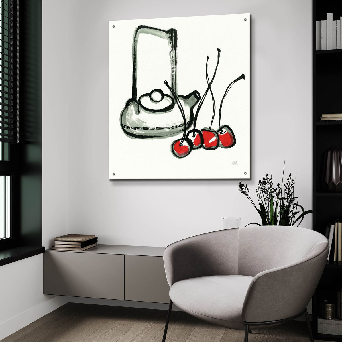 Tea And Cherries by Chris Paschke - 36x36 acrylic wall art in a room