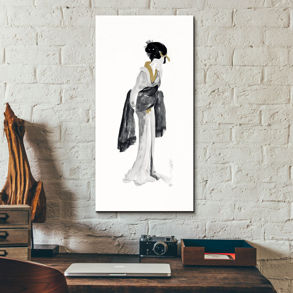 Geisha 2 Black And Gold by Chris Paschke - 12x24 acrylic wall art in a room