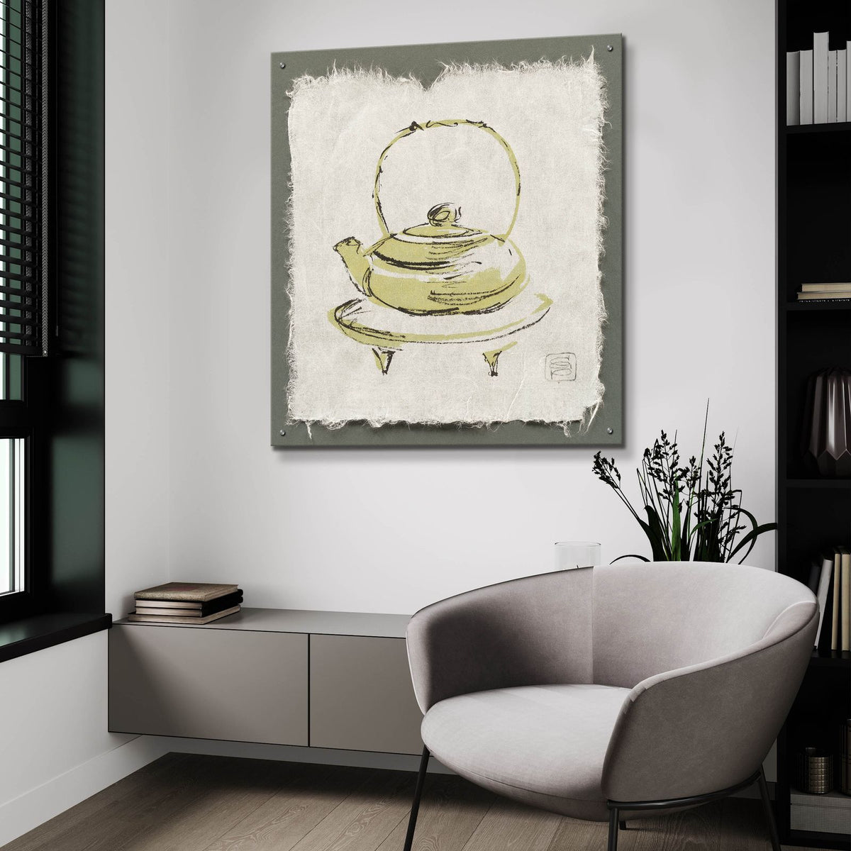 Green Teapot by Chris Paschke - 36x36 acrylic wall art in a room