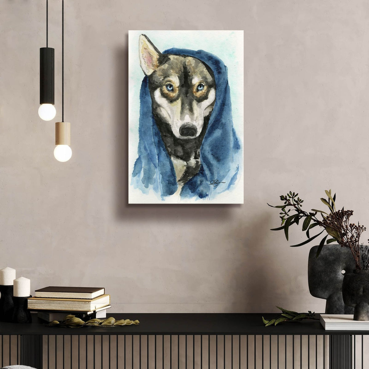 Puppy Storm After A Bath by Anika Goodhue - 16x24 acrylic wall art in a room