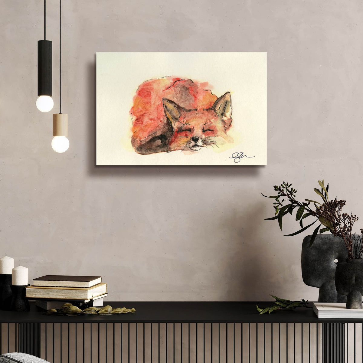 Sleeping Fox by Anika Goodhue - 24x16 acrylic wall art in a room