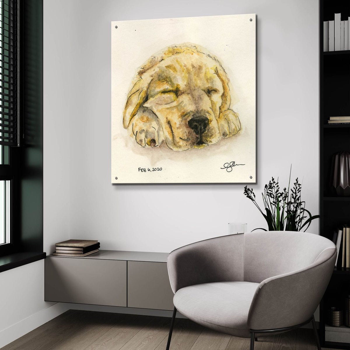 Sleeping Pup by Anika Goodhue - 36x36 acrylic wall art in a room