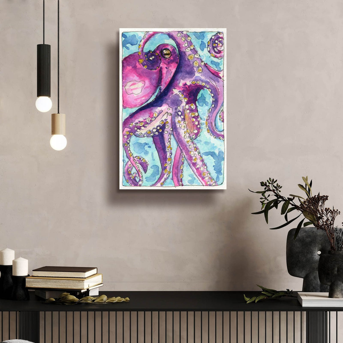 Snow Day Octopus by Anika Goodhue - 16x24 acrylic wall art in a room