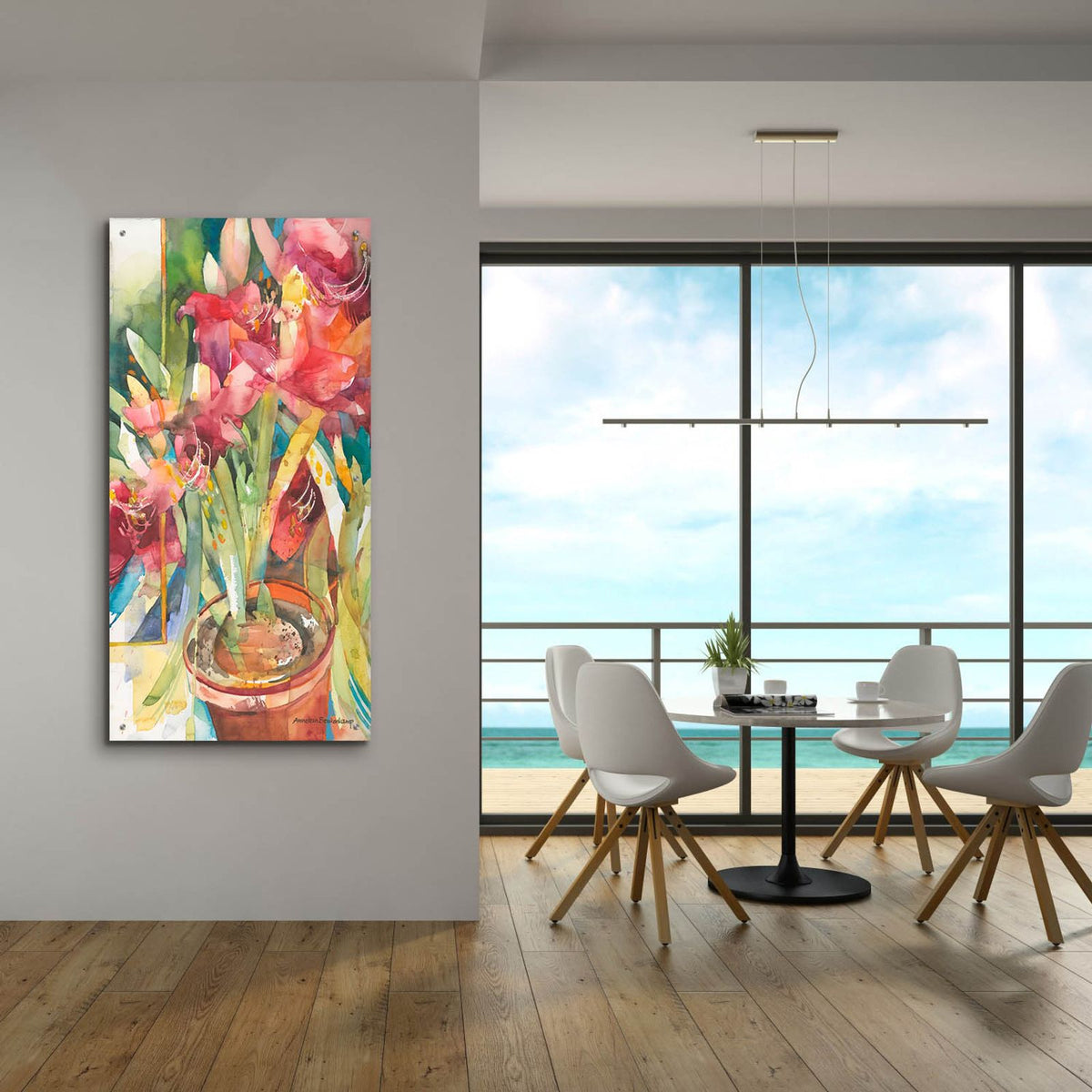 Architectural Amaryllis by Annelein Beukenkamp - 24x48 acrylic wall art in a room