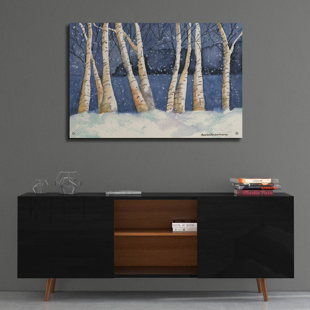 Birch, Snowy Night by Annelein Beukenkamp - 36x24 acrylic wall art in a room