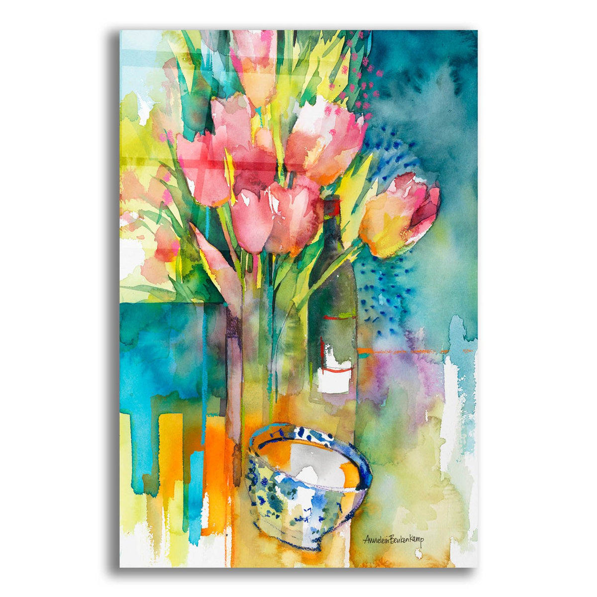 Blooms Bottle And Bowl by Annelein Beukenkamp acrylic glass wall art