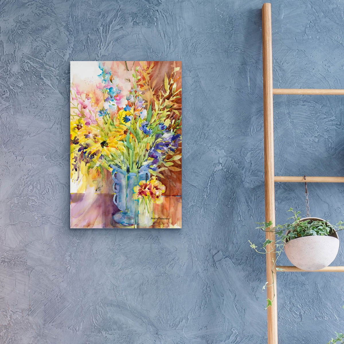 Blue Vase by Annelein Beukenkamp - 16x24 acrylic wall art in a room