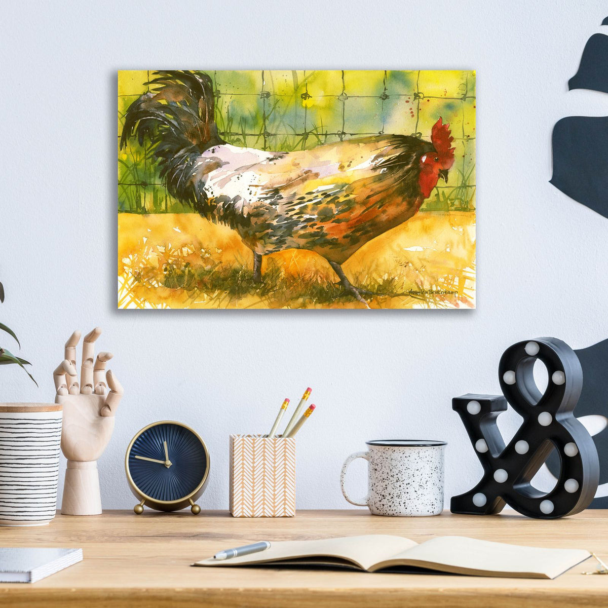 Chicken Fence by Annelein Beukenkamp - 16x12 acrylic wall art in a room