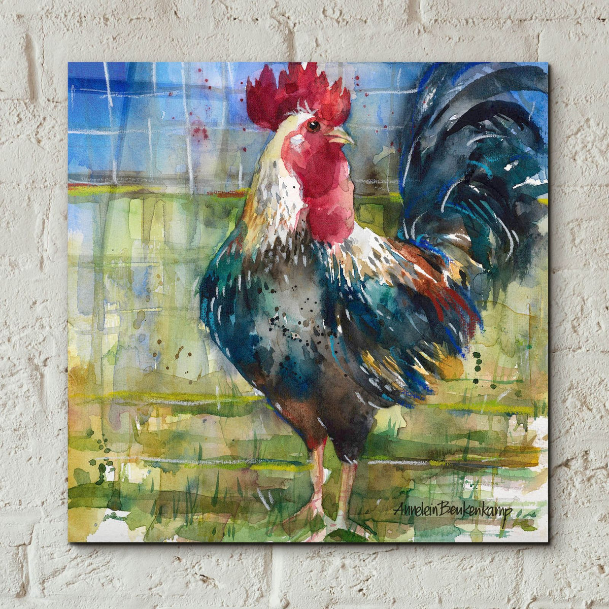 Fenced Fowl by Annelein Beukenkamp - 12x12 acrylic wall art in a room