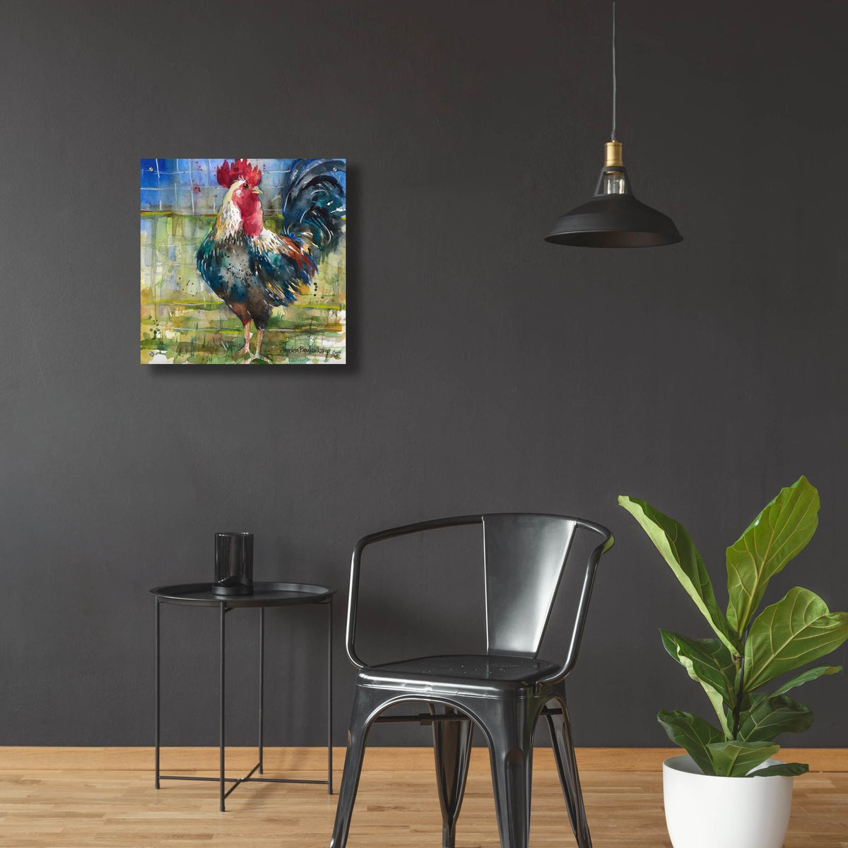 Fenced Fowl by Annelein Beukenkamp - 24x24 acrylic wall art in a room