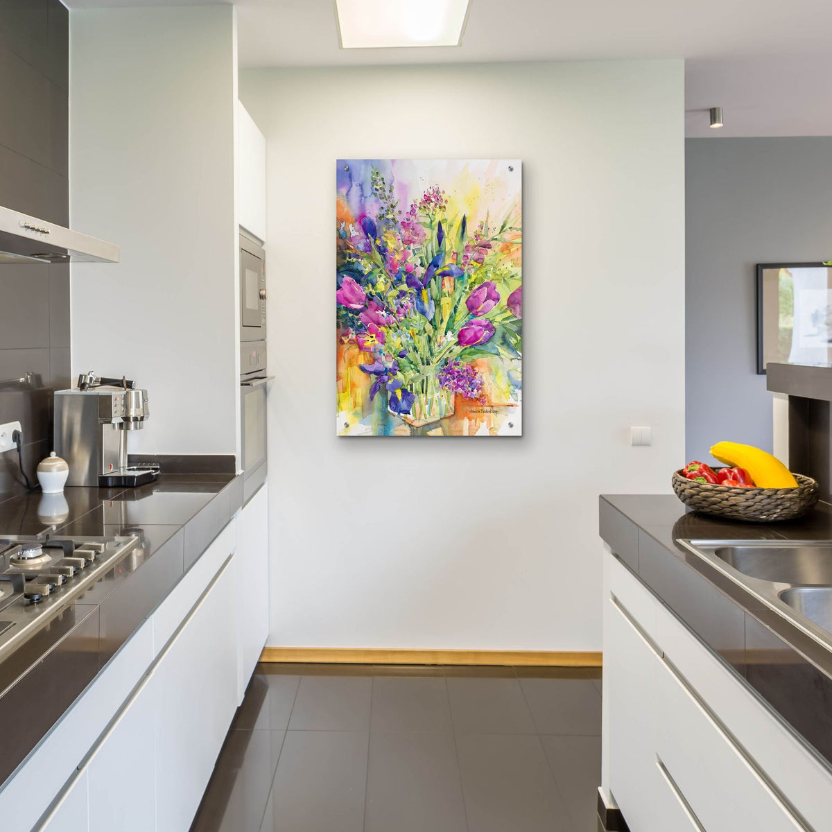 Iris Blue And Tulips Too by Annelein Beukenkamp - 24x36 acrylic wall art in a room