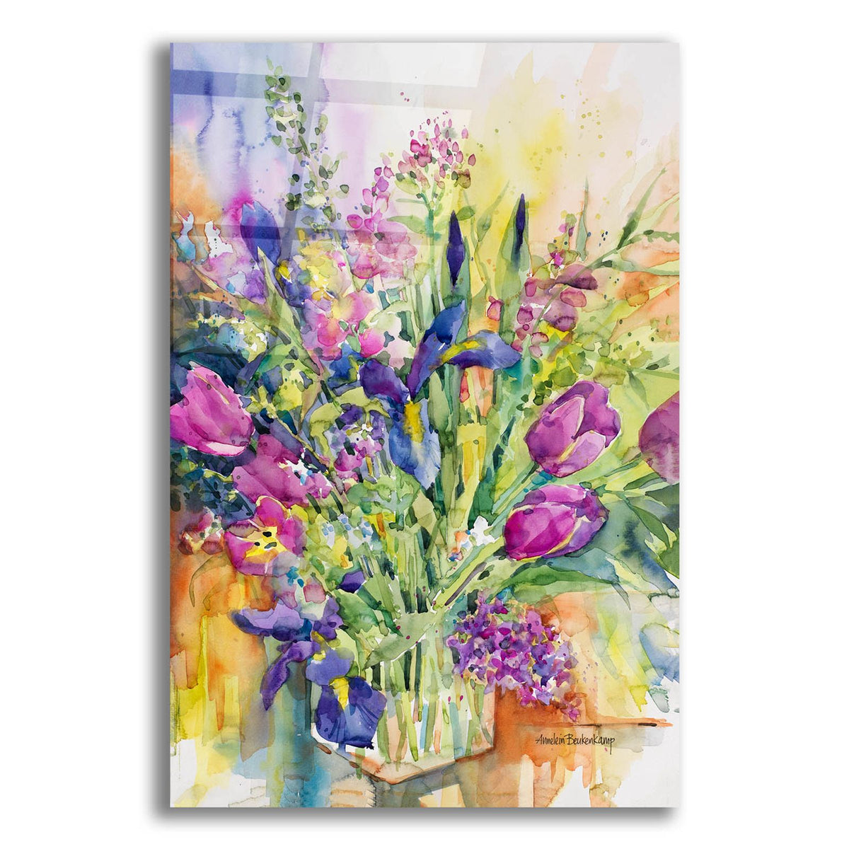 Iris Blue And Tulips Too by Annelein Beukenkamp acrylic glass wall art