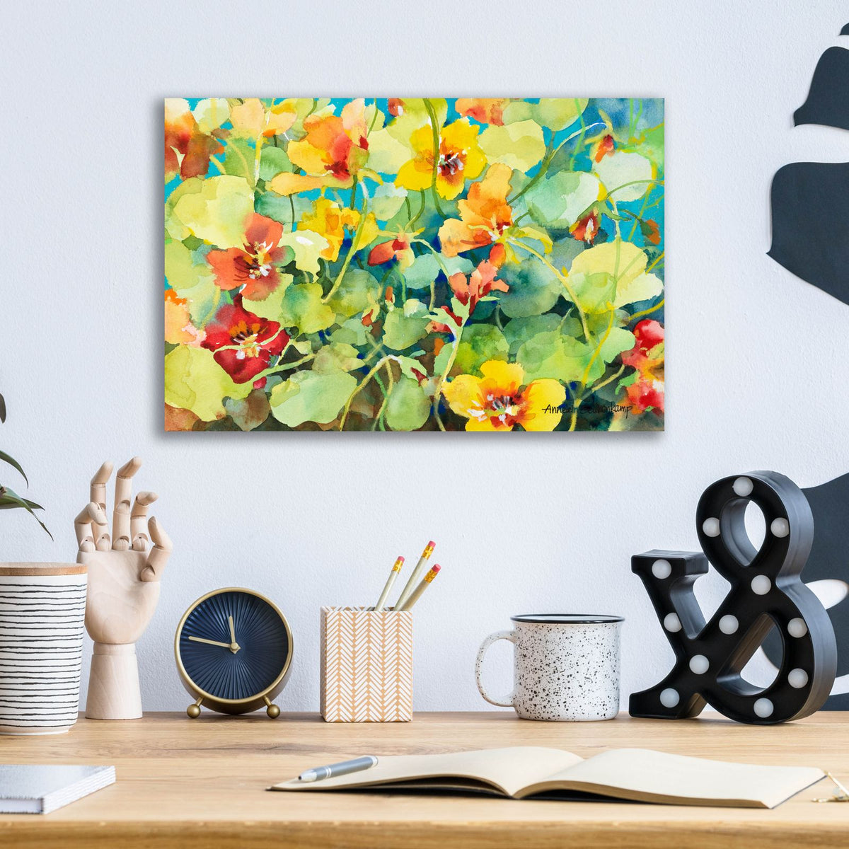 Nasturtium Nest by Annelein Beukenkamp - 16x12 acrylic wall art in a room