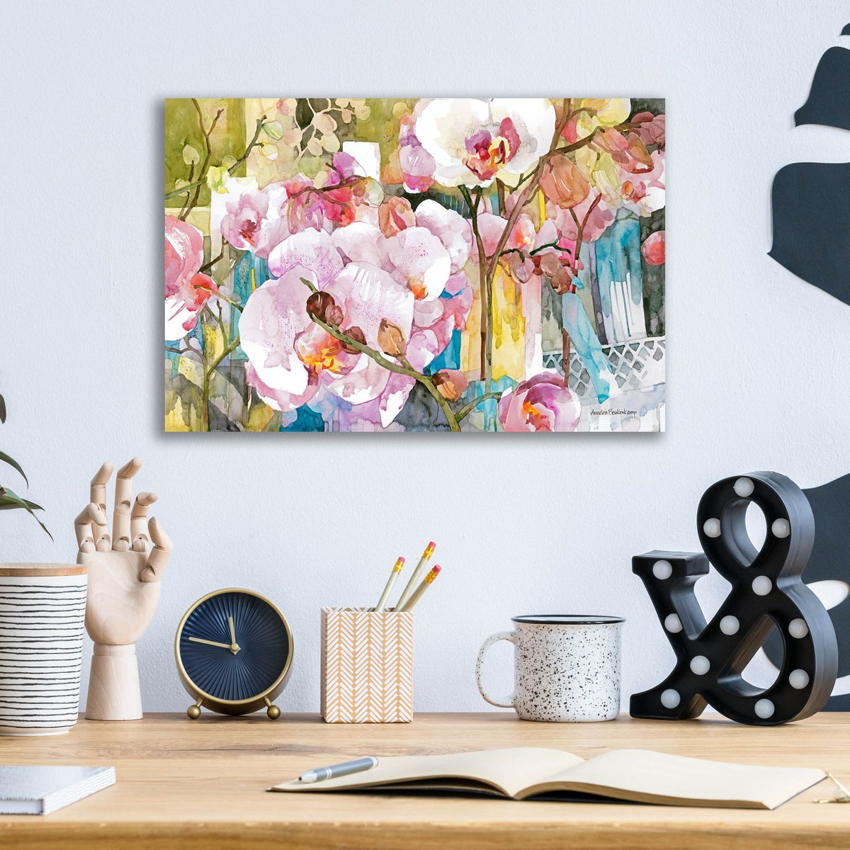 Orchid Oasis by Annelein Beukenkamp - 16x12 acrylic wall art in a room