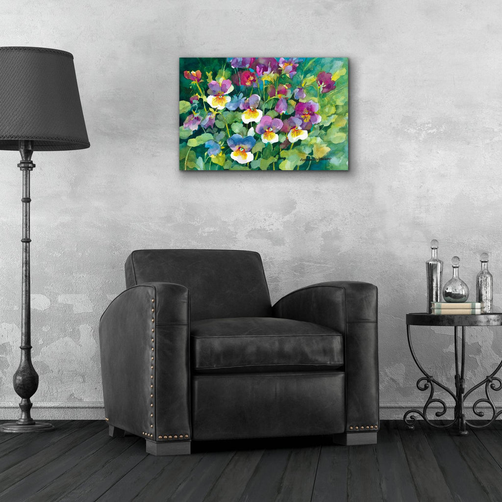 Pansies Primping by Annelein Beukenkamp - 24x16 acrylic wall art in a room