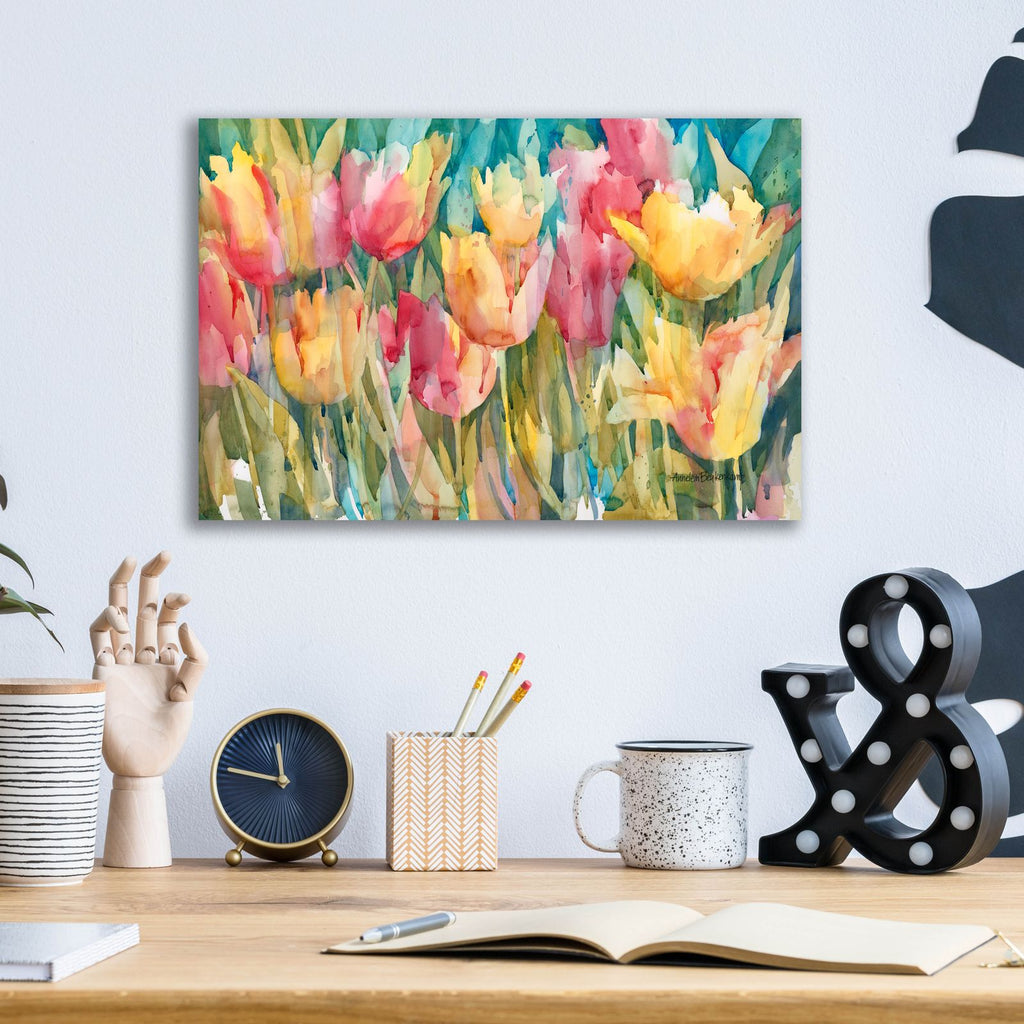 Pastel Tulips by Annelein Beukenkamp - 16x12 acrylic wall art in a room