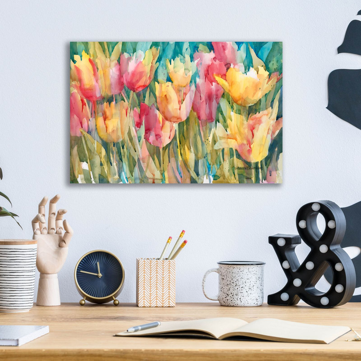 Pastel Tulips by Annelein Beukenkamp - 16x12 acrylic wall art in a room