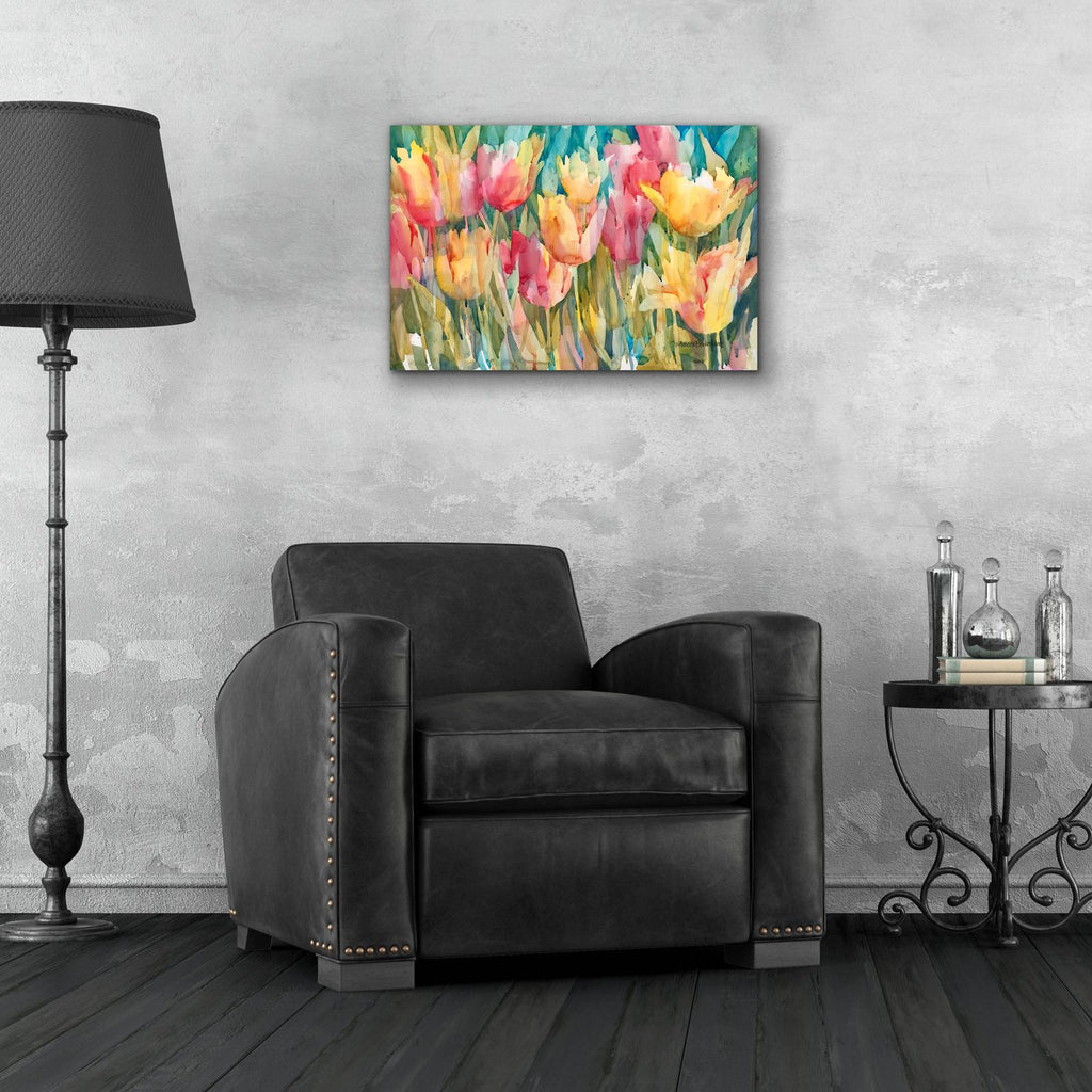 Pastel Tulips by Annelein Beukenkamp - 24x16 acrylic wall art in a room