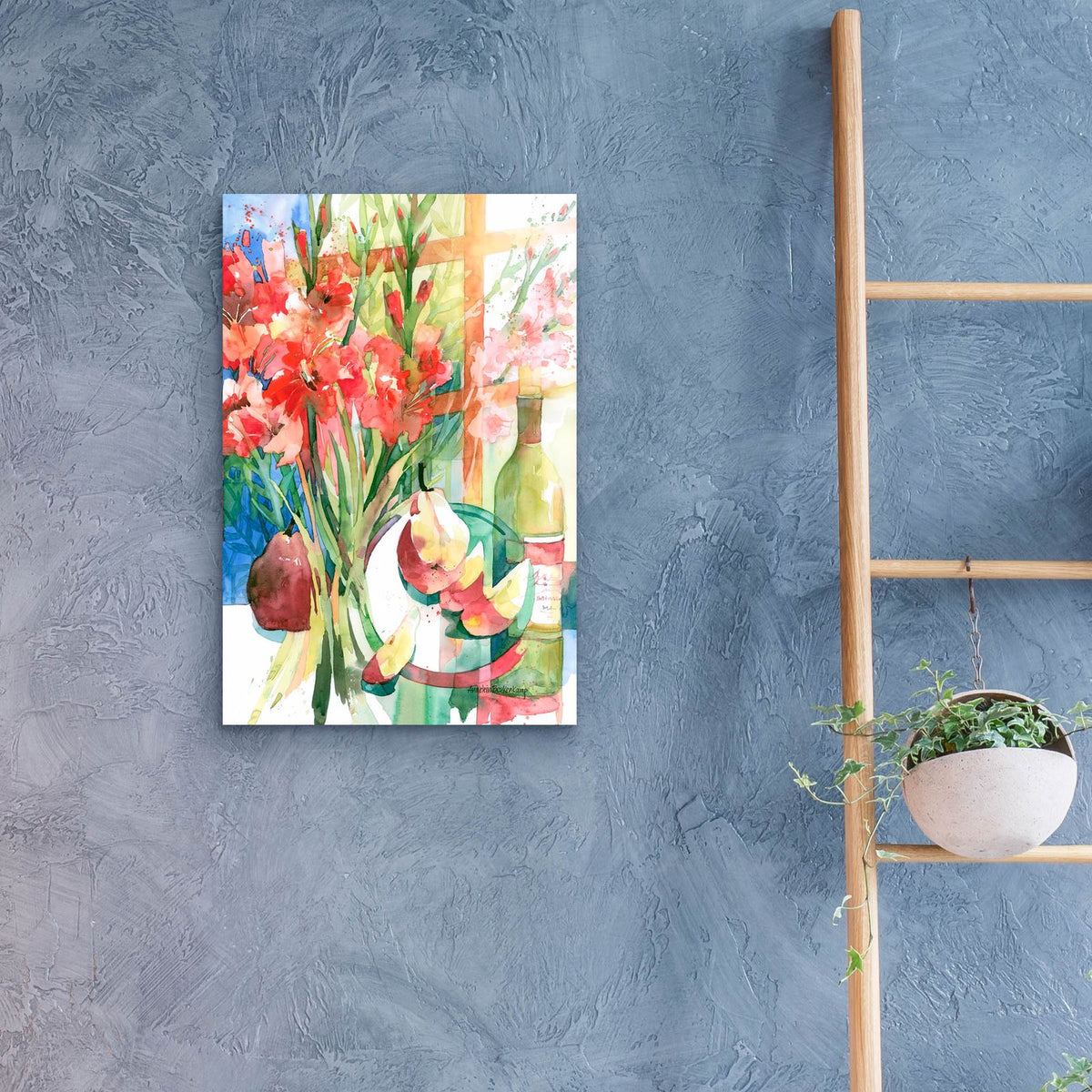 Pears & Gladiolas by Annelein Beukenkamp - 16x24 acrylic wall art in a room